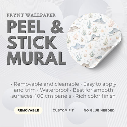 Stingray Ocean Wallpaper: Coastal Sea Life Nursery Mural