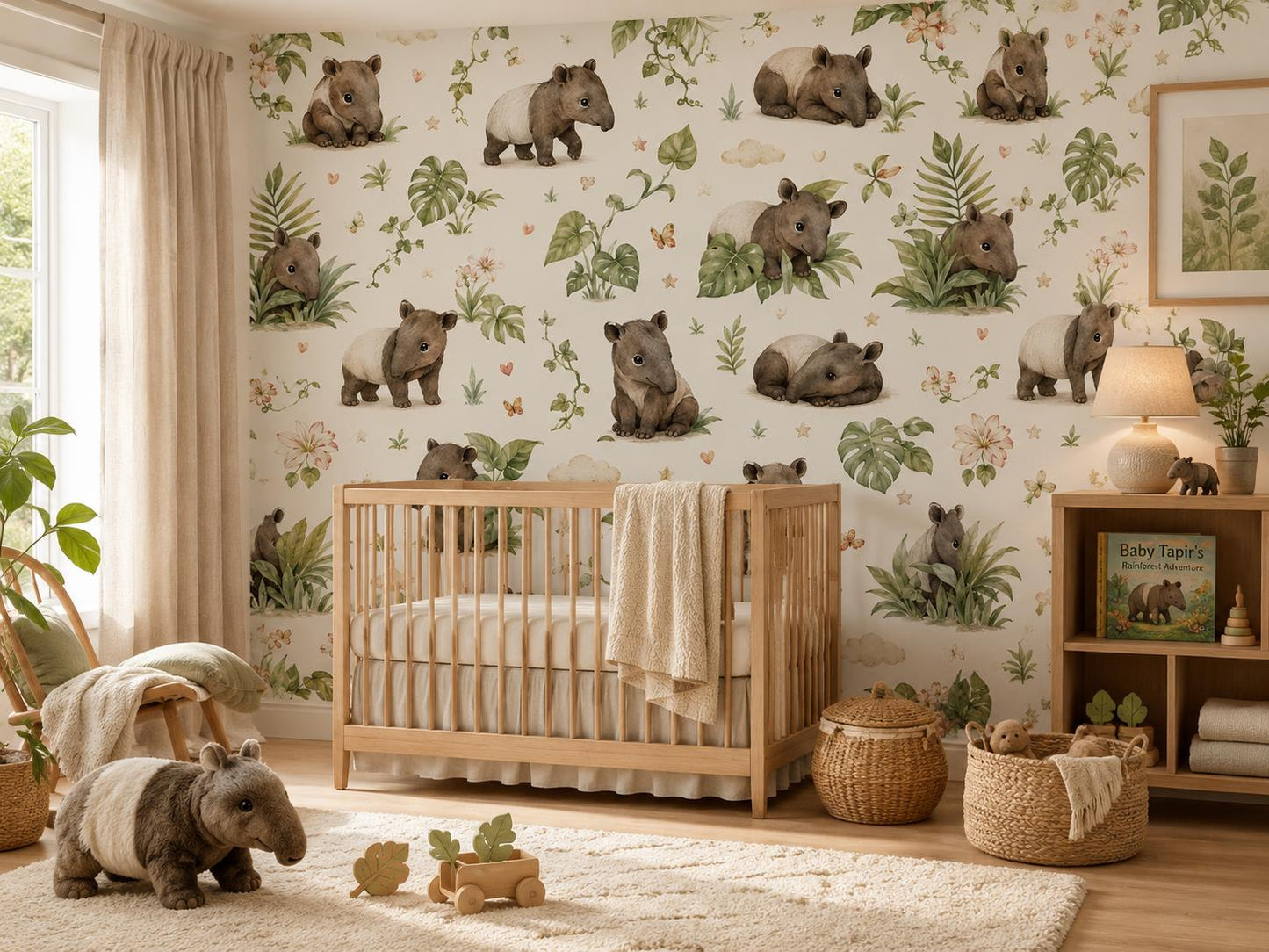 Tapir Rainforest Wallpaper: Tropical Animal Nursery Mural