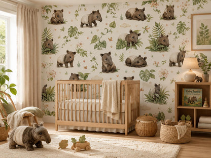 Tapir Rainforest Wallpaper: Tropical Animal Nursery Mural