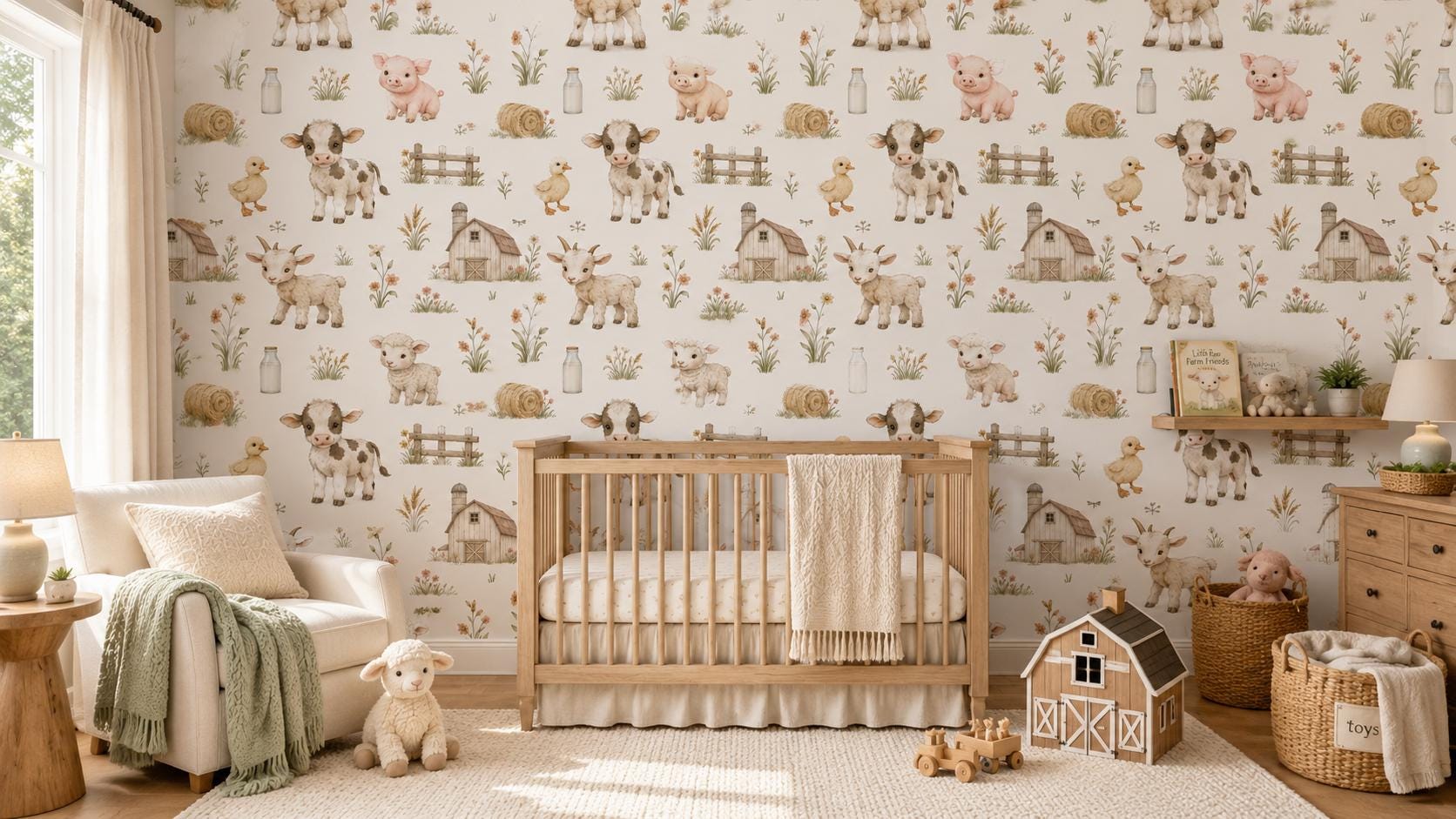 Baby Farm Animal Wallpaper: Cottage Nursery Mural
