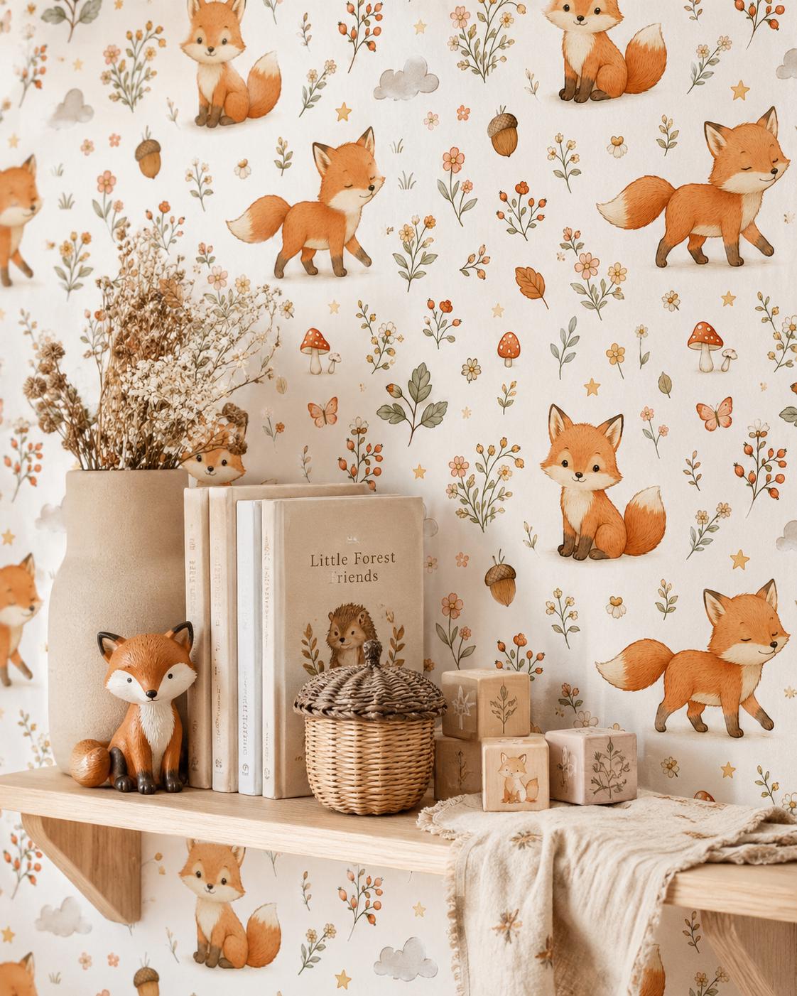 Fox Wallpaper: Floral Woodland Nursery Mural