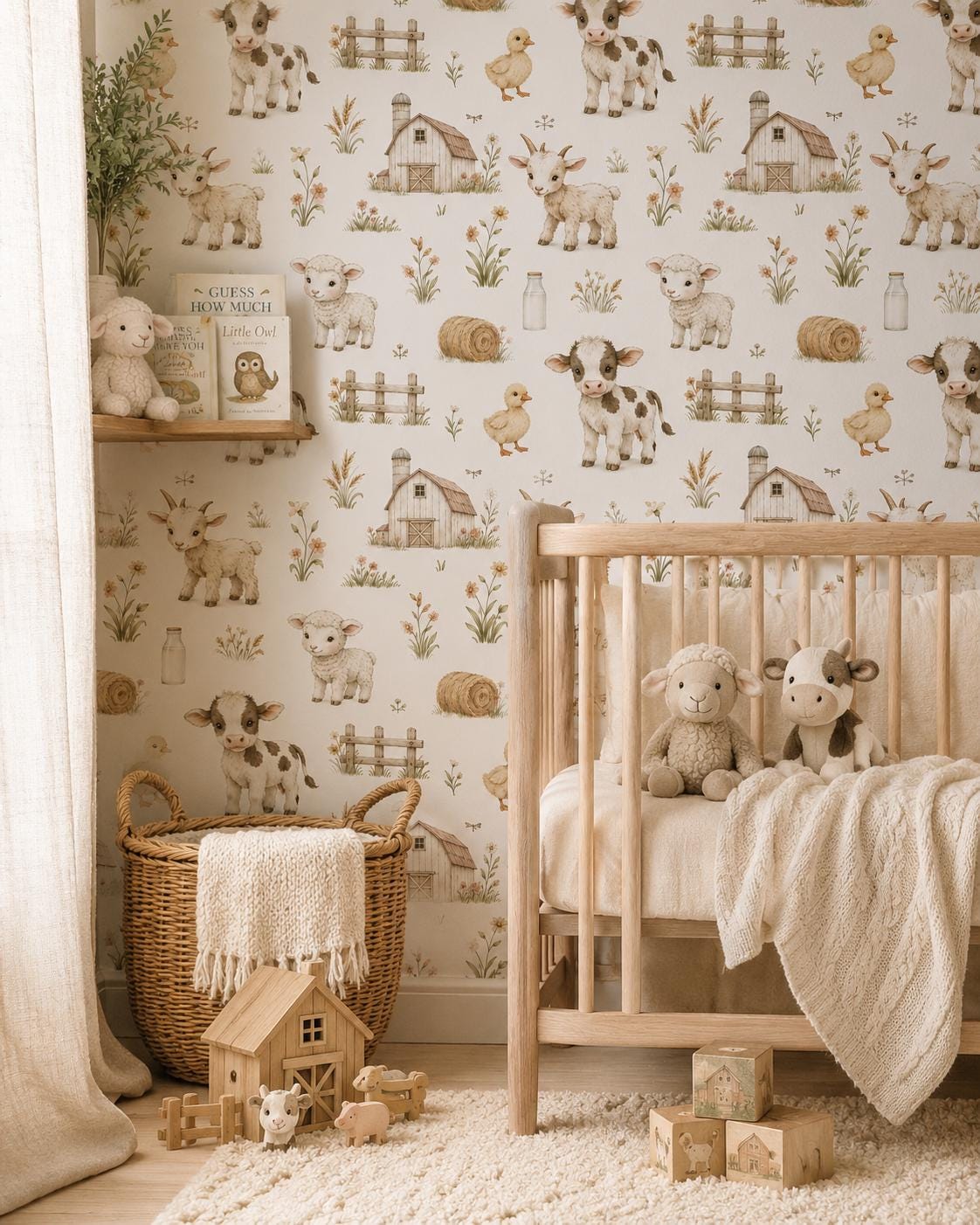 Baby Farm Animal Wallpaper: Cottage Nursery Mural