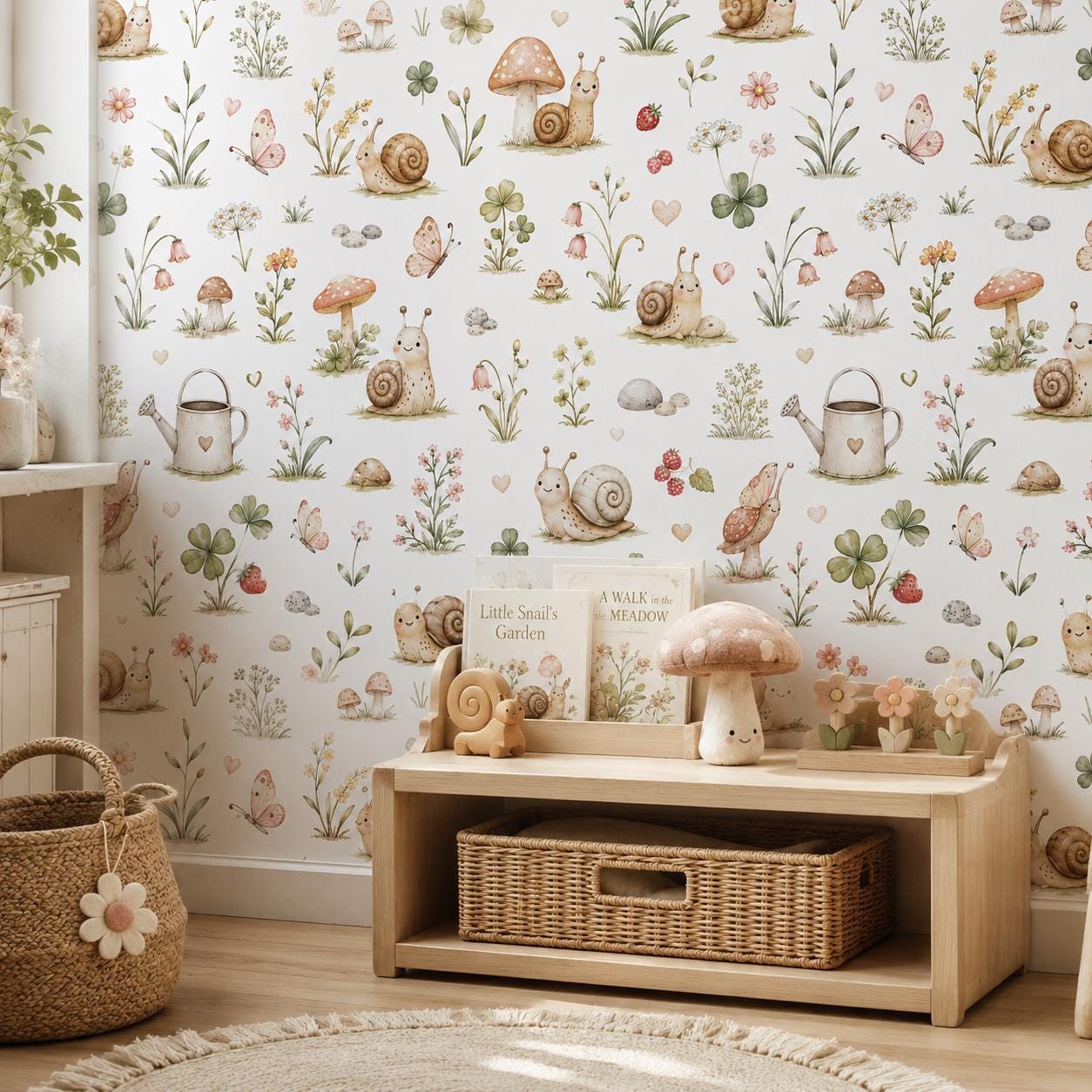 Snail Garden Wallpaper: Custom Peel and Stick Nursery Mural