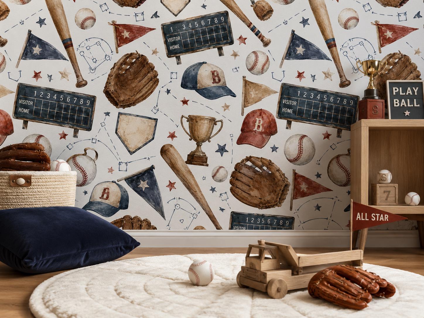Baseball Rookie Wallpaper: Vintage Americana Wall Mural