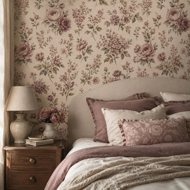Mauve Beige Floral Wallpaper: Romantic Botanical Wall Mural
