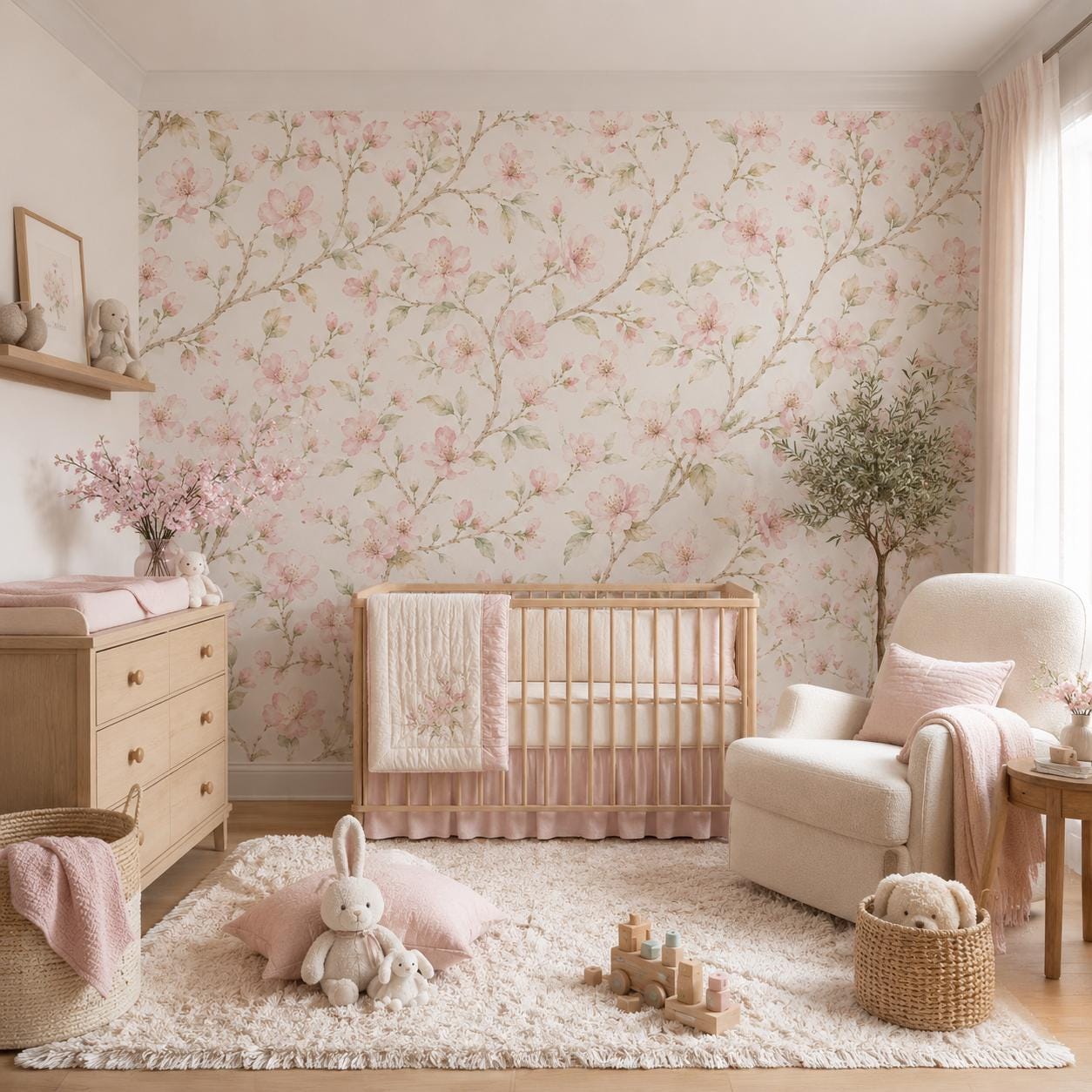 Cherry Blossom Wallpaper: White Pink Floral Wall Mural