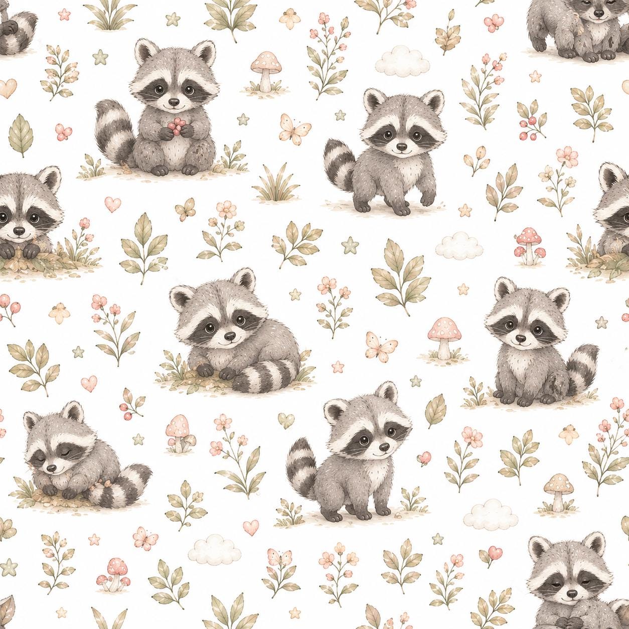 Raccoon Woodland Wallpaper: Forest Animal Nursery Mural