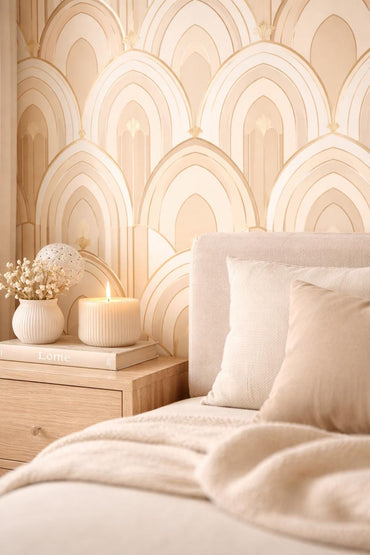 Beige Art Deco Arch Wallpaper: Geometric Arch Mural (Peel and Stick)