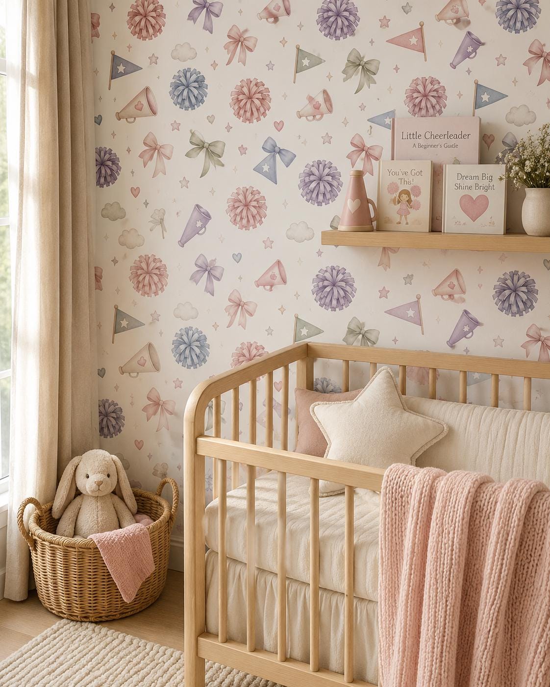 Cheerleading Wallpaper: Pom Pom Sports Nursery Mural