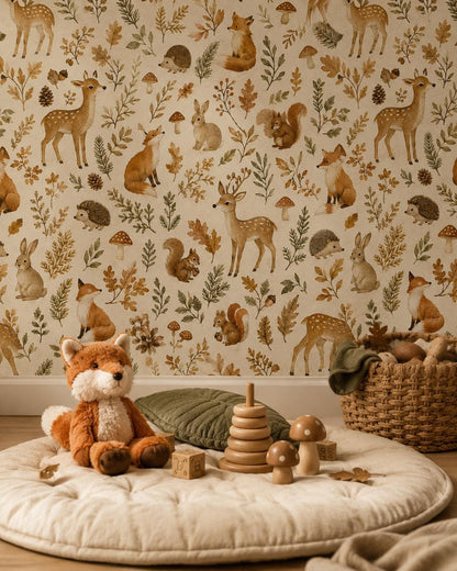 Autumn Woodland Animal Wallpaper: Cozy Forest Nursery Wall Mural