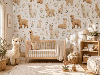 Alpaca Wallpaper: Soft Farm Nursery Mural