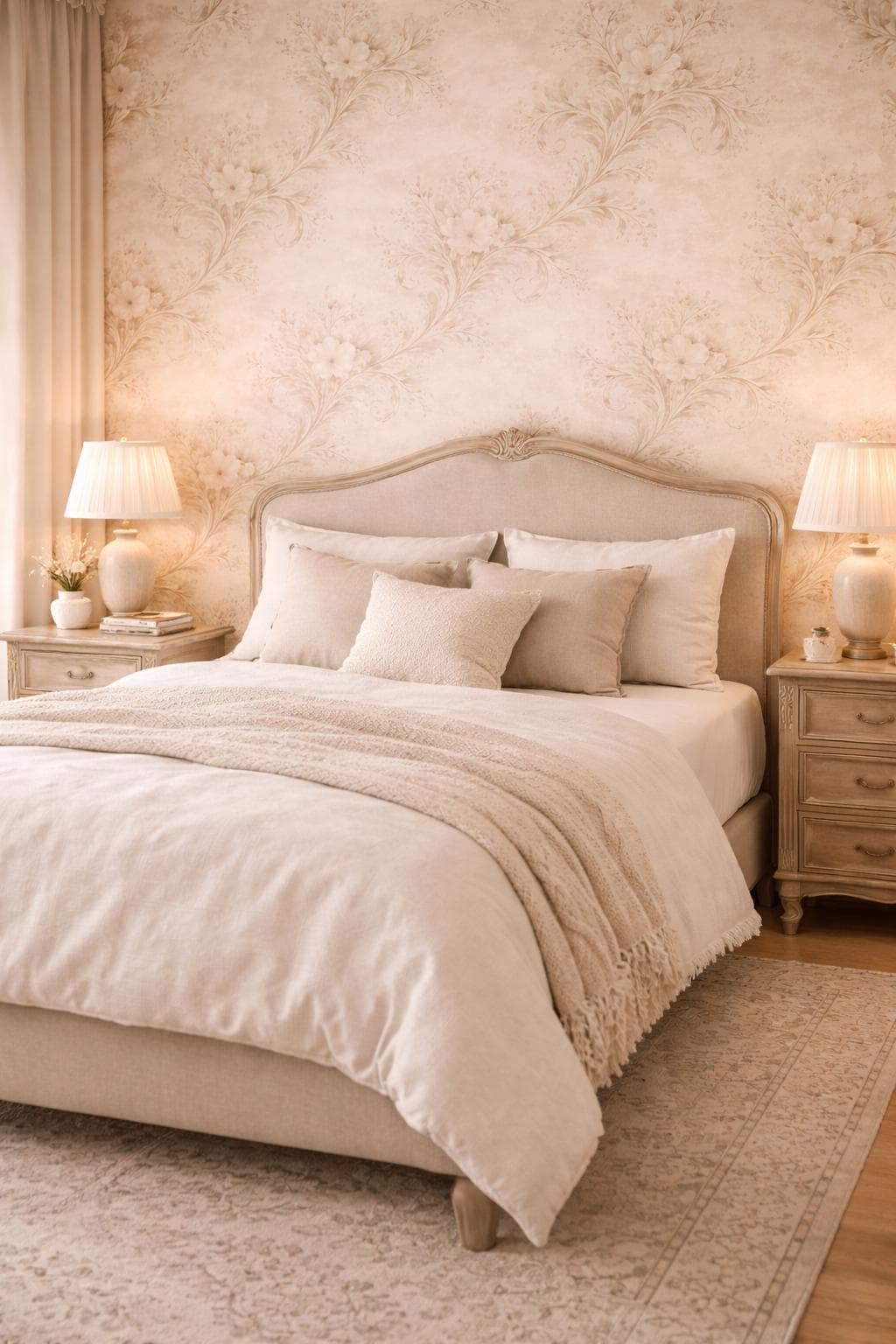 Beige Floral Wallpaper, Vintage Neutral Peel and Stick Wall Mural