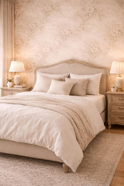 Beige Floral Wallpaper, Vintage Neutral Peel and Stick Wall Mural