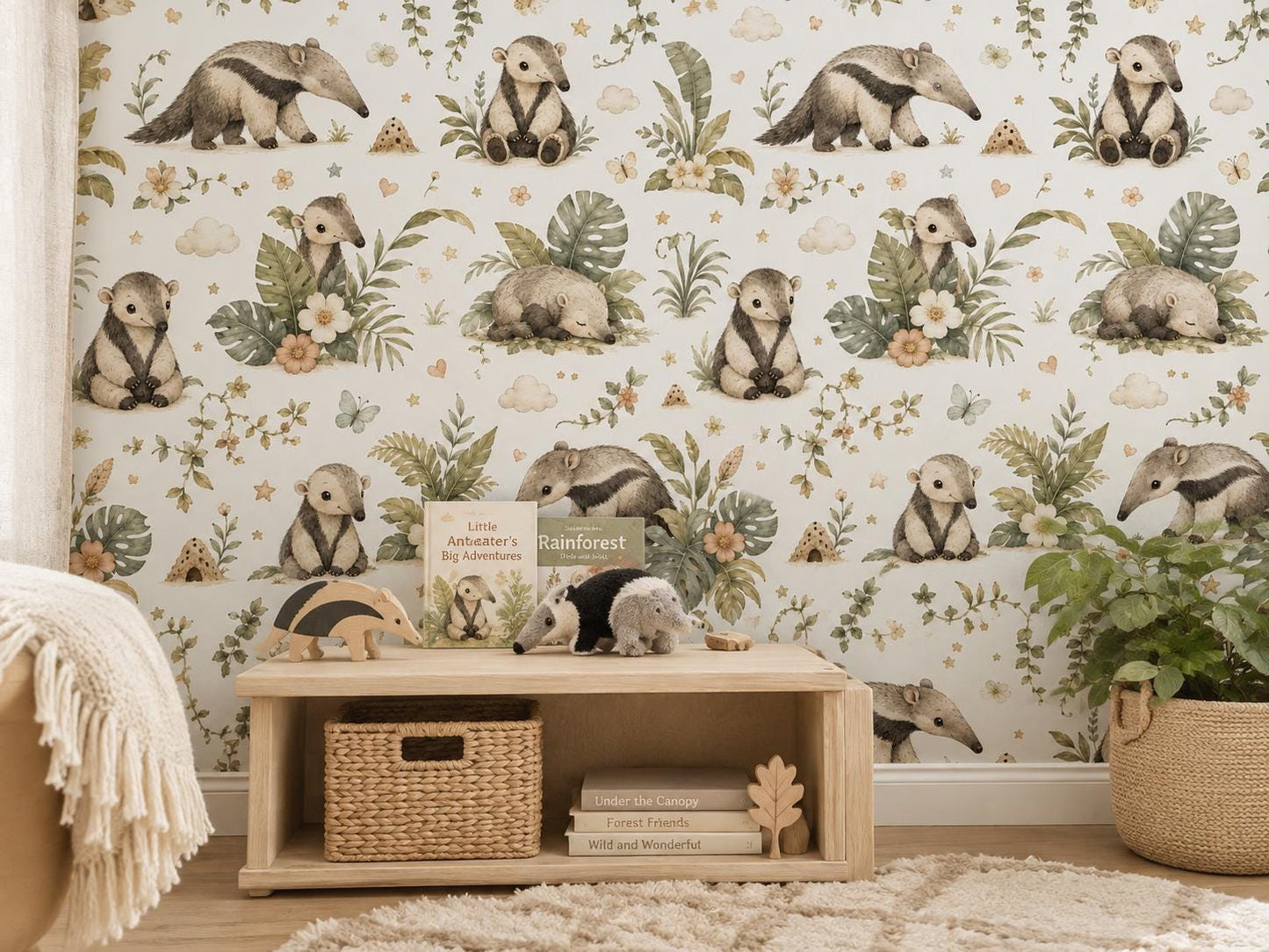 Anteater Rainforest Wallpaper: Jungle Animal Nursery Mural