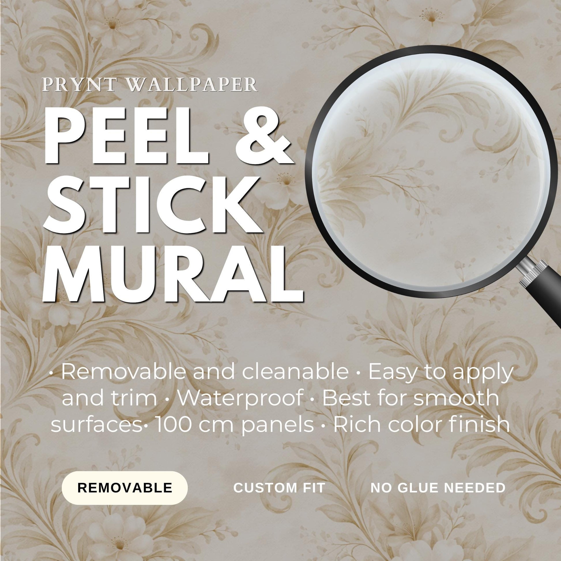 Beige Floral Wallpaper, Vintage Neutral Peel and Stick Wall Mural