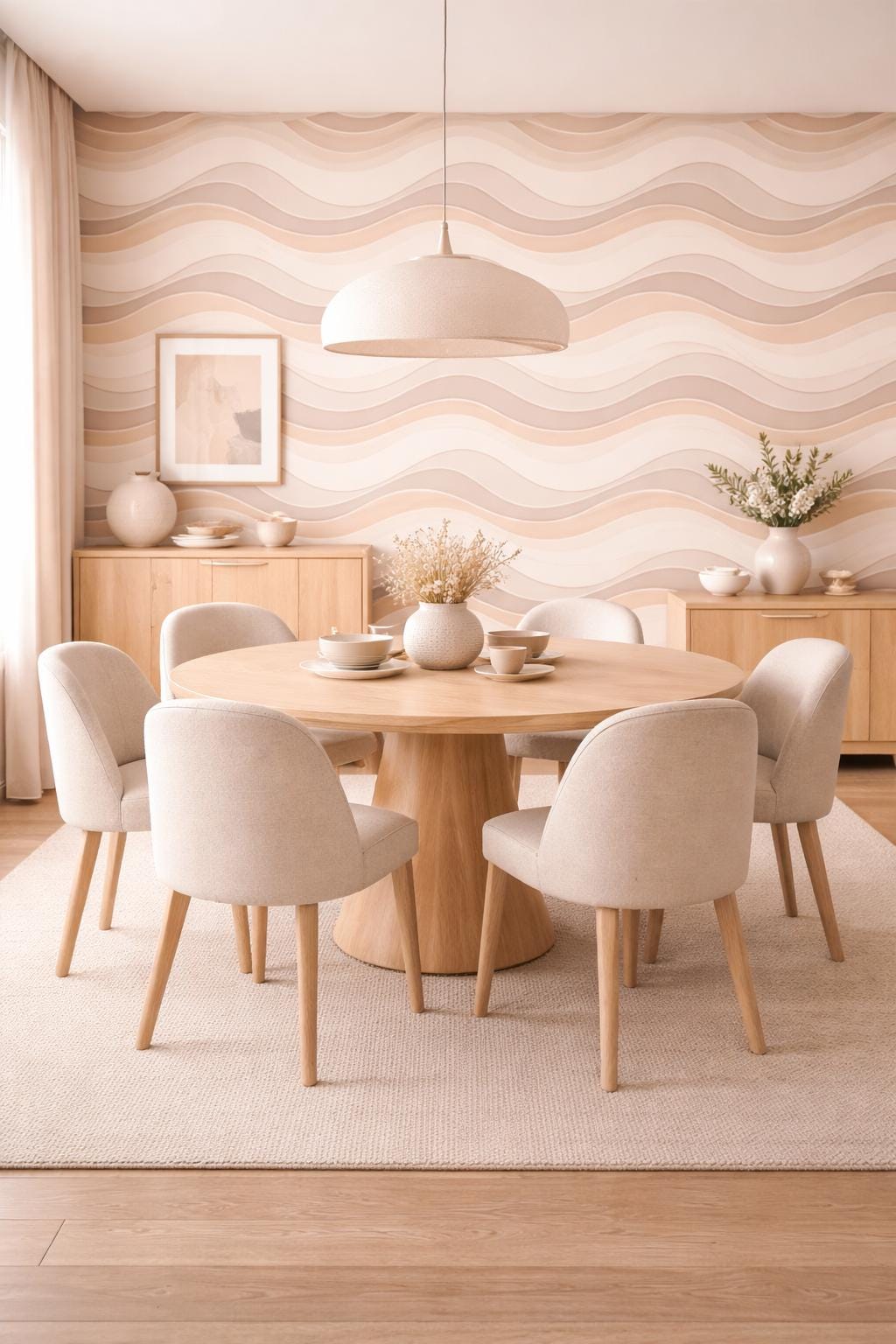 Beige Wave Wallpaper: Neutral Abstract Line Wall Mural