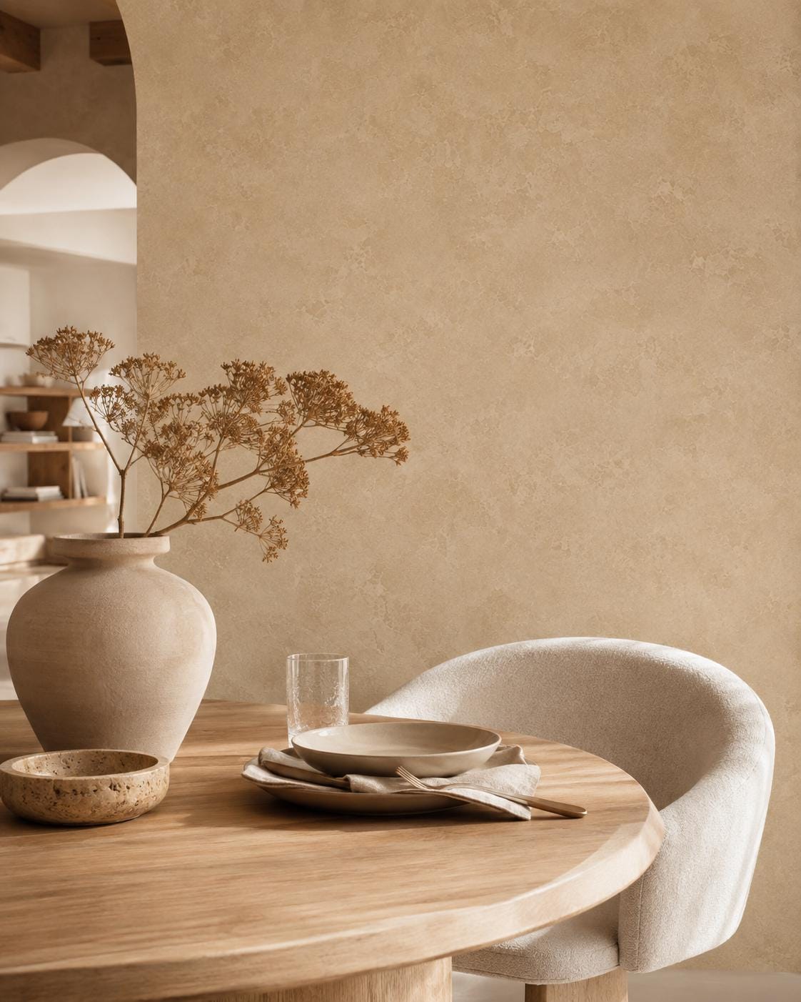 Soft Camel Stucco Wallpaper: Warm Textured Wall Mural