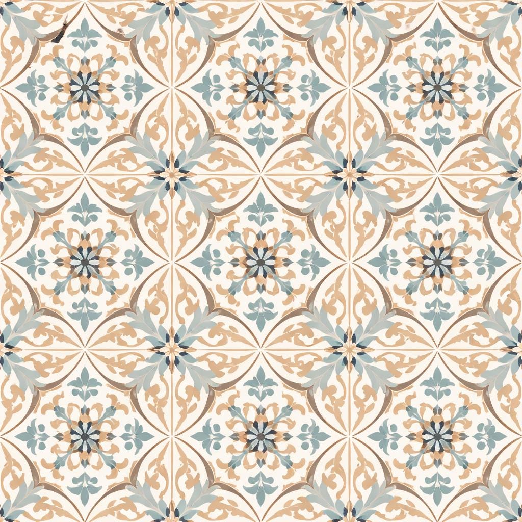 Vintage Mediterranean Tile Wallpaper Peel and Stick Blue Beige Wall Mural