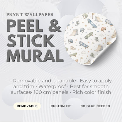 Skateboard Nursery Wallpaper: Custom Peel and Stick Wall Mural