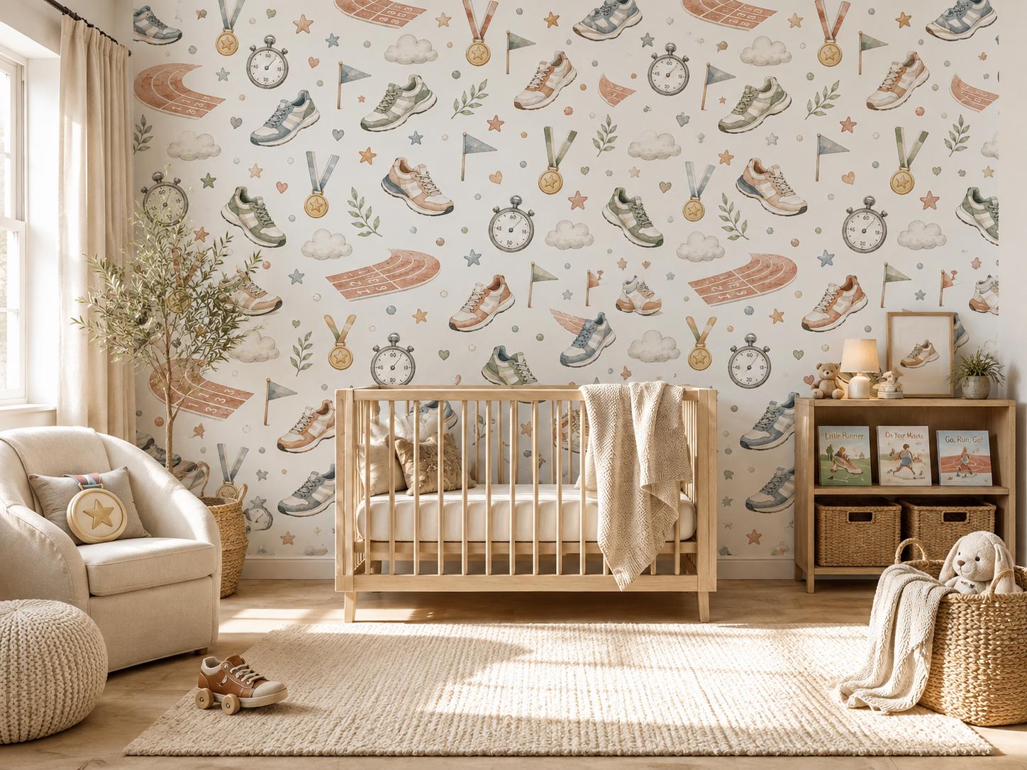 Running Track Wallpaper: Athletic Nursery Wall Mural