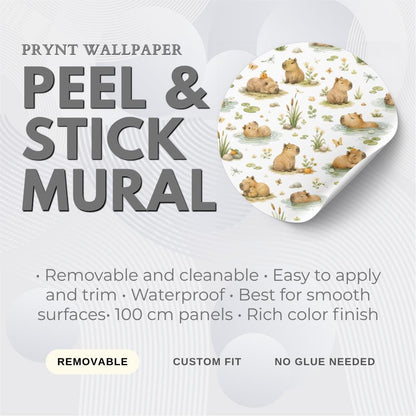 Capybara Nursery Wallpaper: Custom Peel and Stick Animal Mural