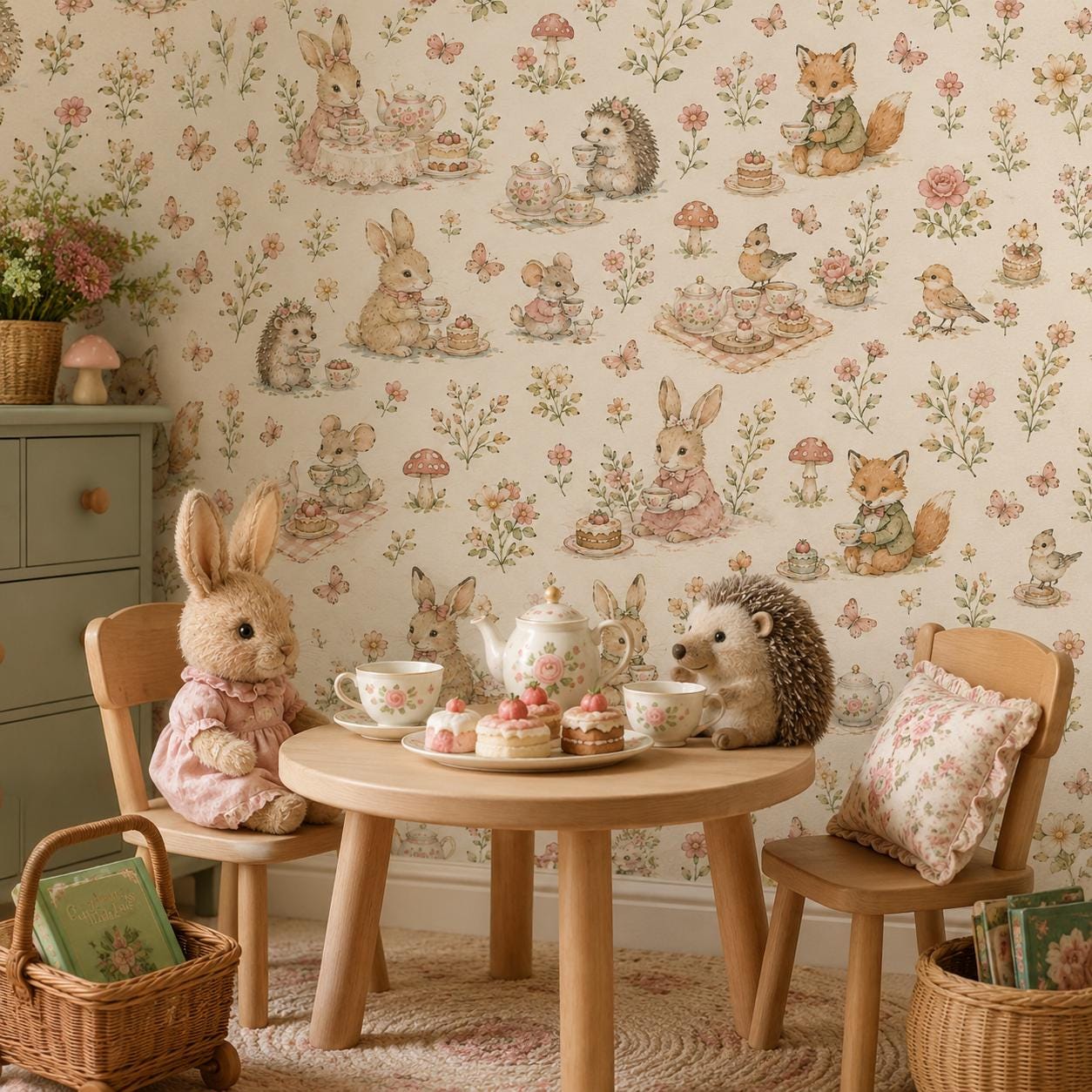 Garden Tea Party Animal Wallpaper: Whimsical Nursery Wall Mural