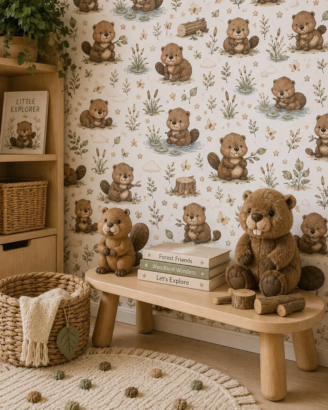 Beaver River Wallpaper: Woodland Animal Nursery Mural