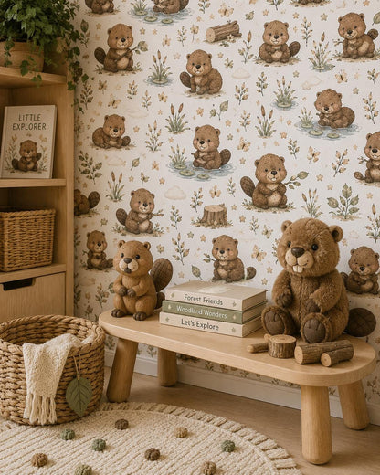Beaver River Wallpaper: Woodland Animal Nursery Mural