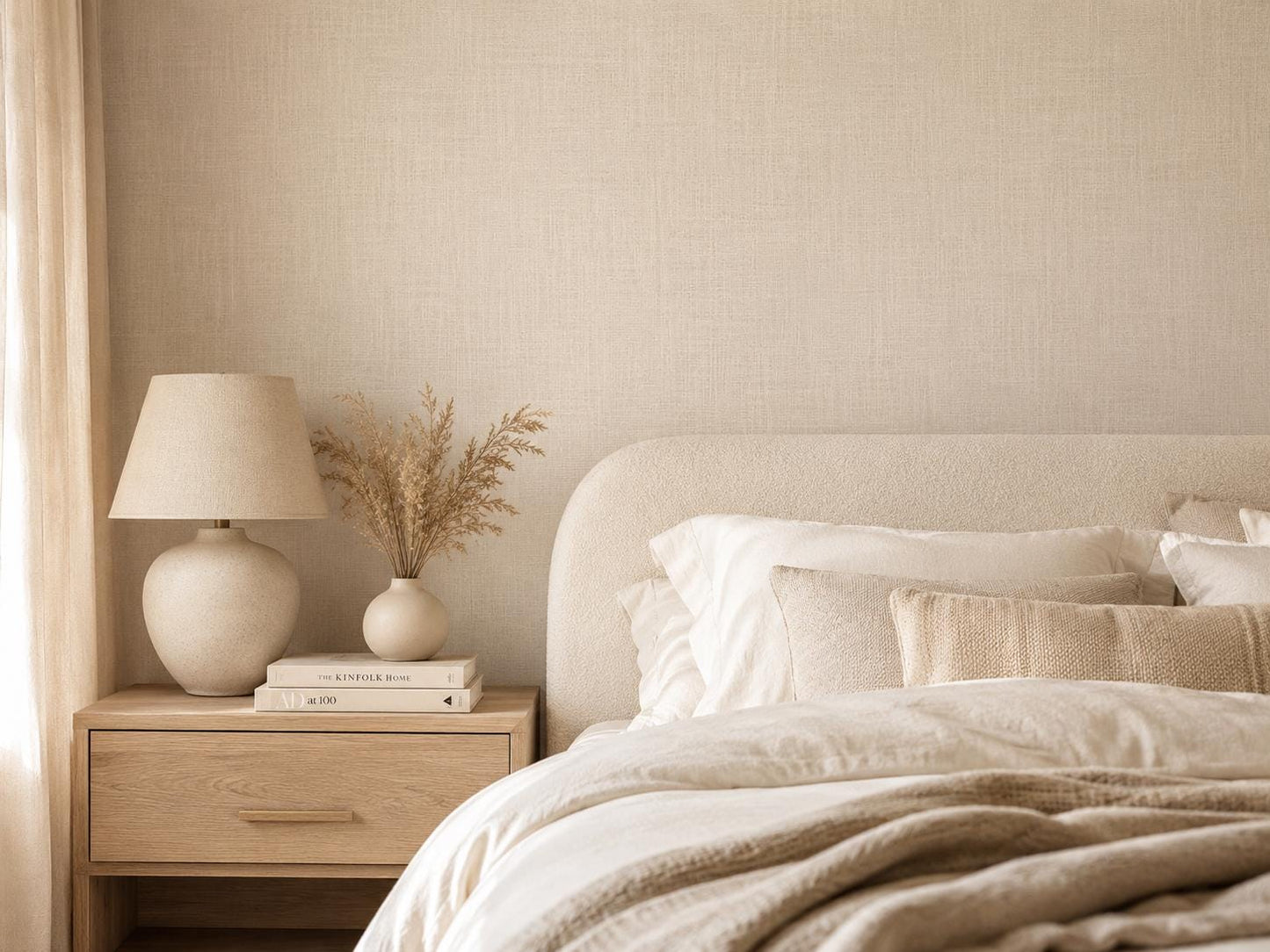 Linen Texture Wallpaper: Neutral Fabric Wall Mural