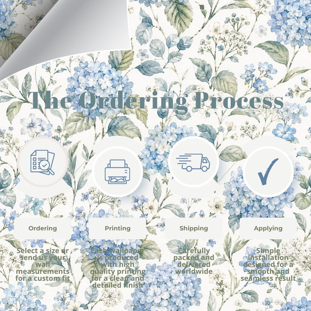Blue Hydrangea Wallpaper: White Floral Wall Mural