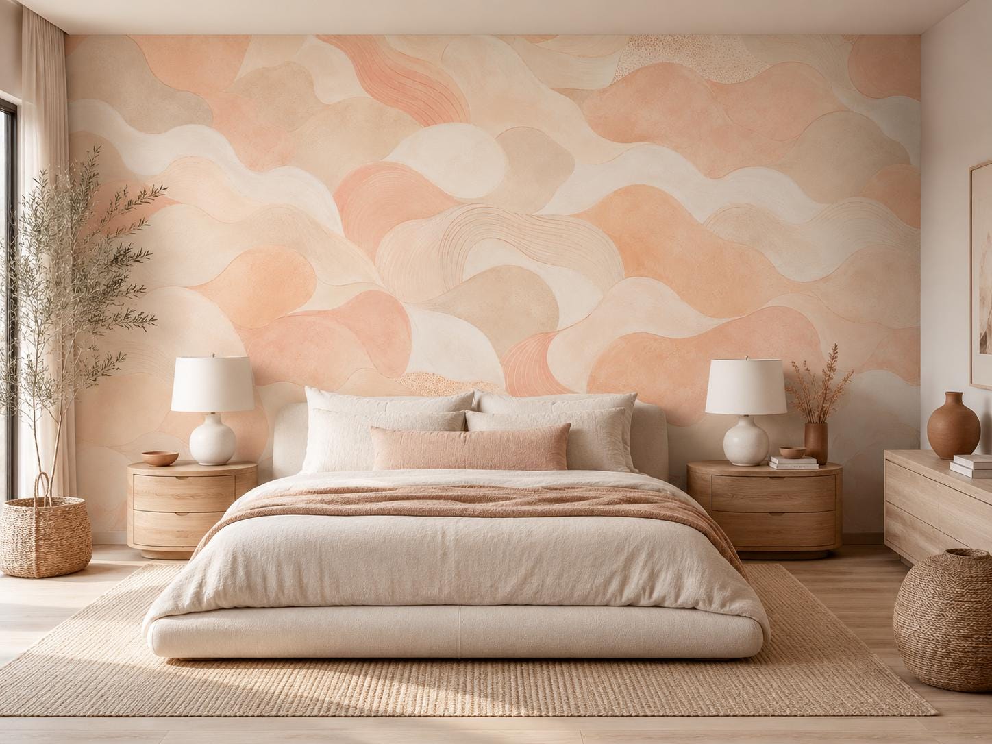 Soft Peach Abstract Wallpaper: Warm Blush Wall Mural