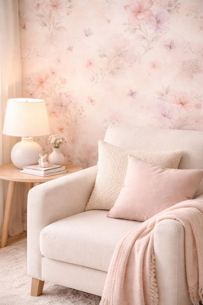 Blush Floral Wallpaper: Soft Fairy Nursery Wall Mural