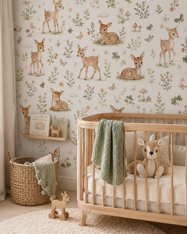 Fawn Wallpaper: Meadow Deer Nursery Mural