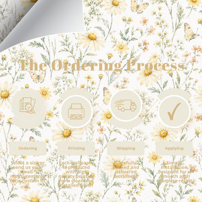 Yellow Daisy Wallpaper: White Cottage Floral Wall Mural