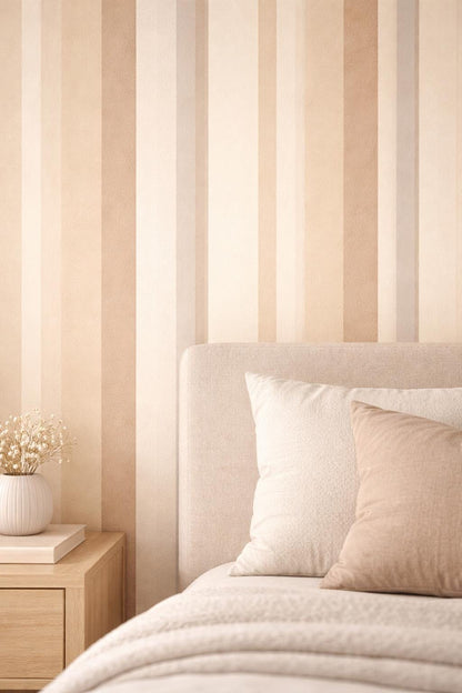Beige Neutral Striped Wallpaper Peel and Stick Vertical Stripe Mural Minimal Modern Wall Decor