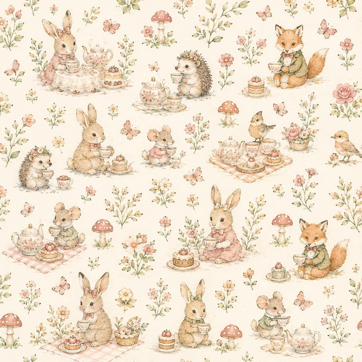 Garden Tea Party Animal Wallpaper: Whimsical Nursery Wall Mural