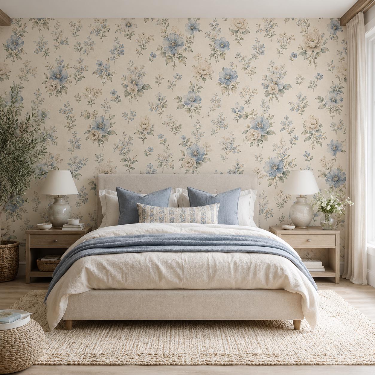Dusty Blue Floral Wallpaper: Soft Botanical Wall Mural