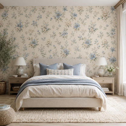 Dusty Blue Floral Wallpaper: Soft Botanical Wall Mural