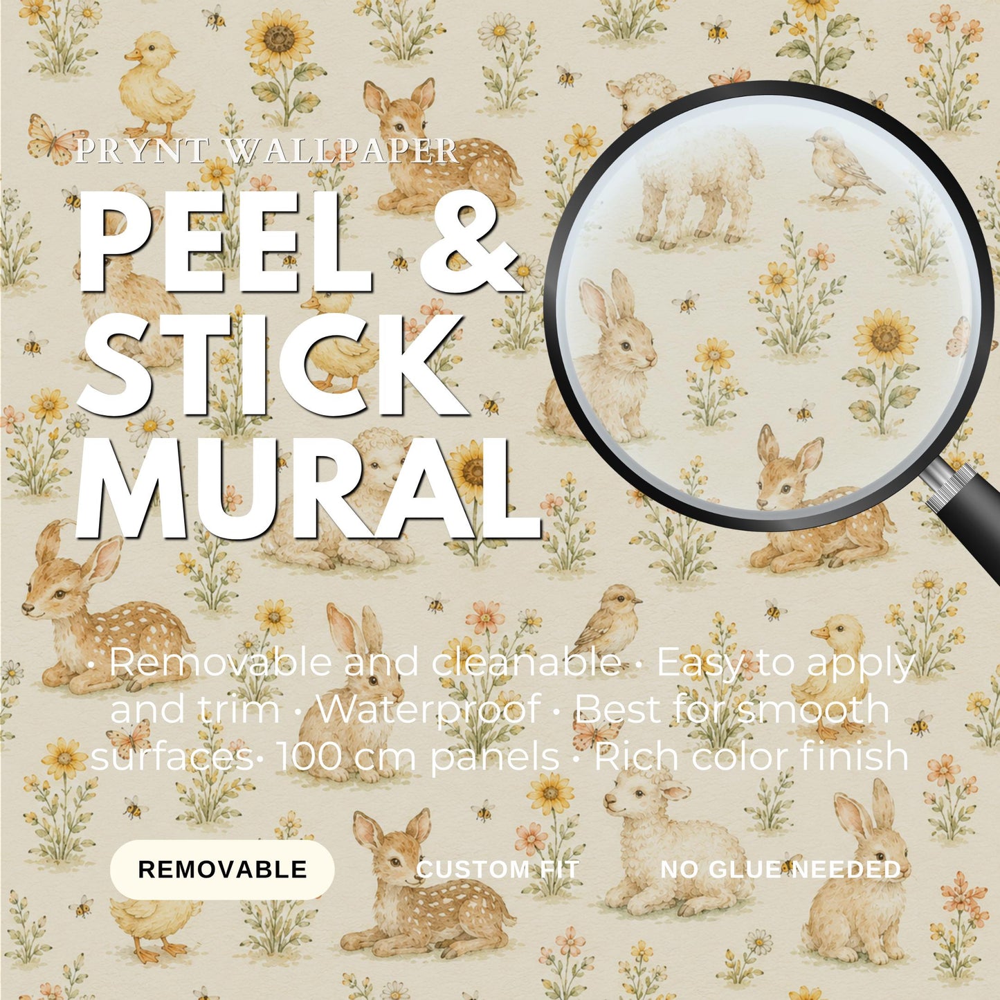 Sunny Meadow Animal Wallpaper: Cheerful Nursery Wall Mural