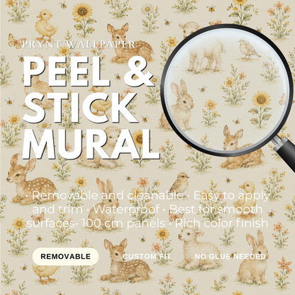 Sunny Meadow Animal Wallpaper: Cheerful Nursery Wall Mural