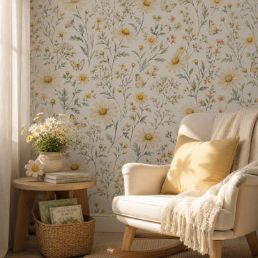 Yellow Daisy Wallpaper: White Cottage Floral Wall Mural