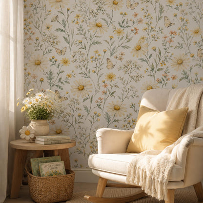Yellow Daisy Wallpaper: White Cottage Floral Wall Mural