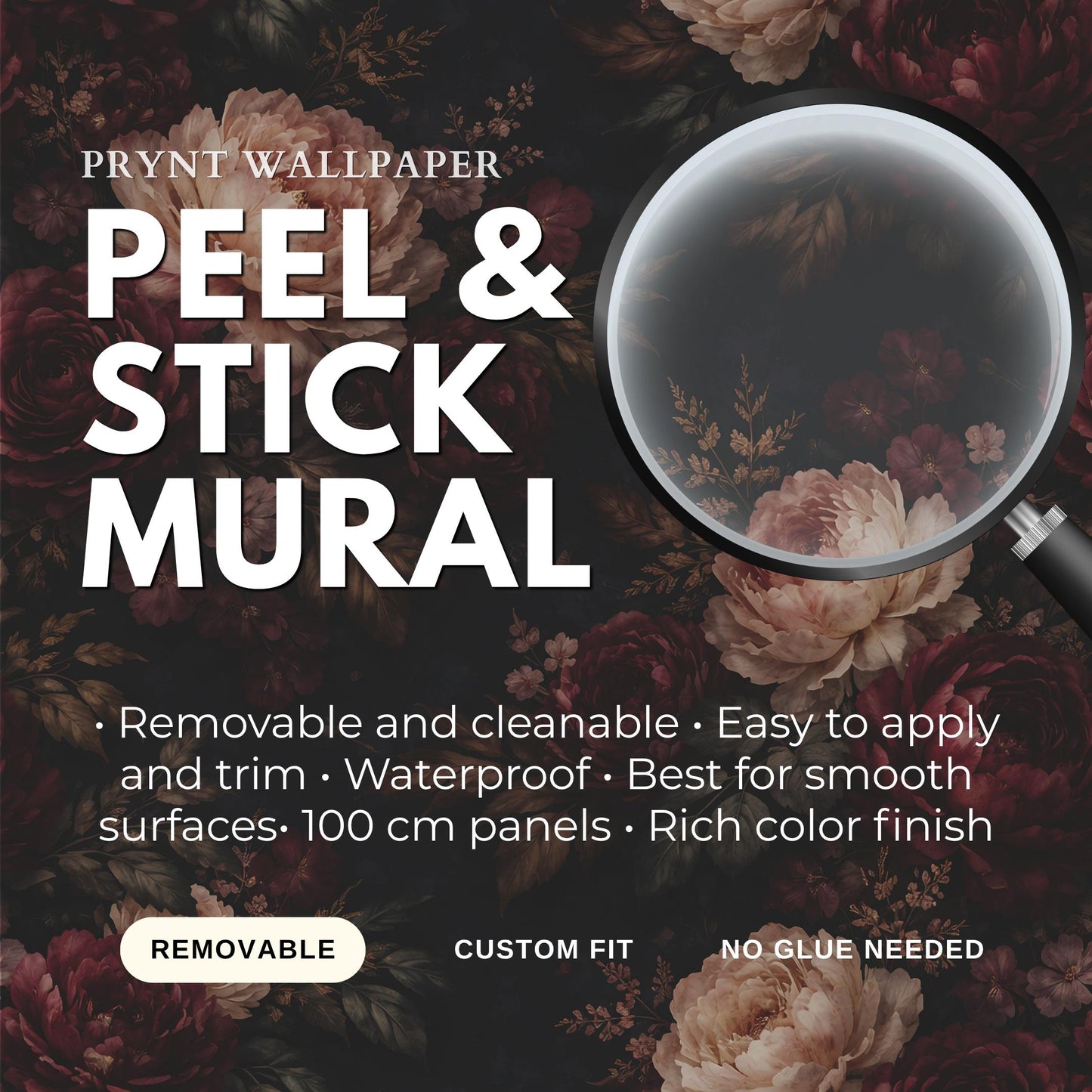 Dark Floral Peony Wallpaper: Vintage Peel and Stick Mural