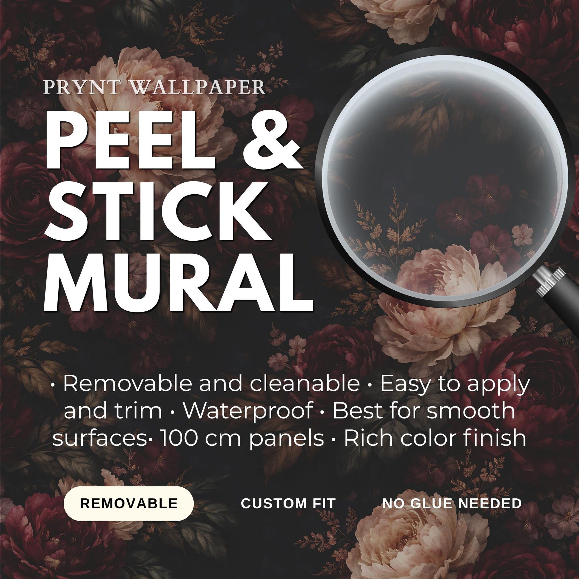 Dark Floral Peony Wallpaper: Vintage Peel and Stick Mural