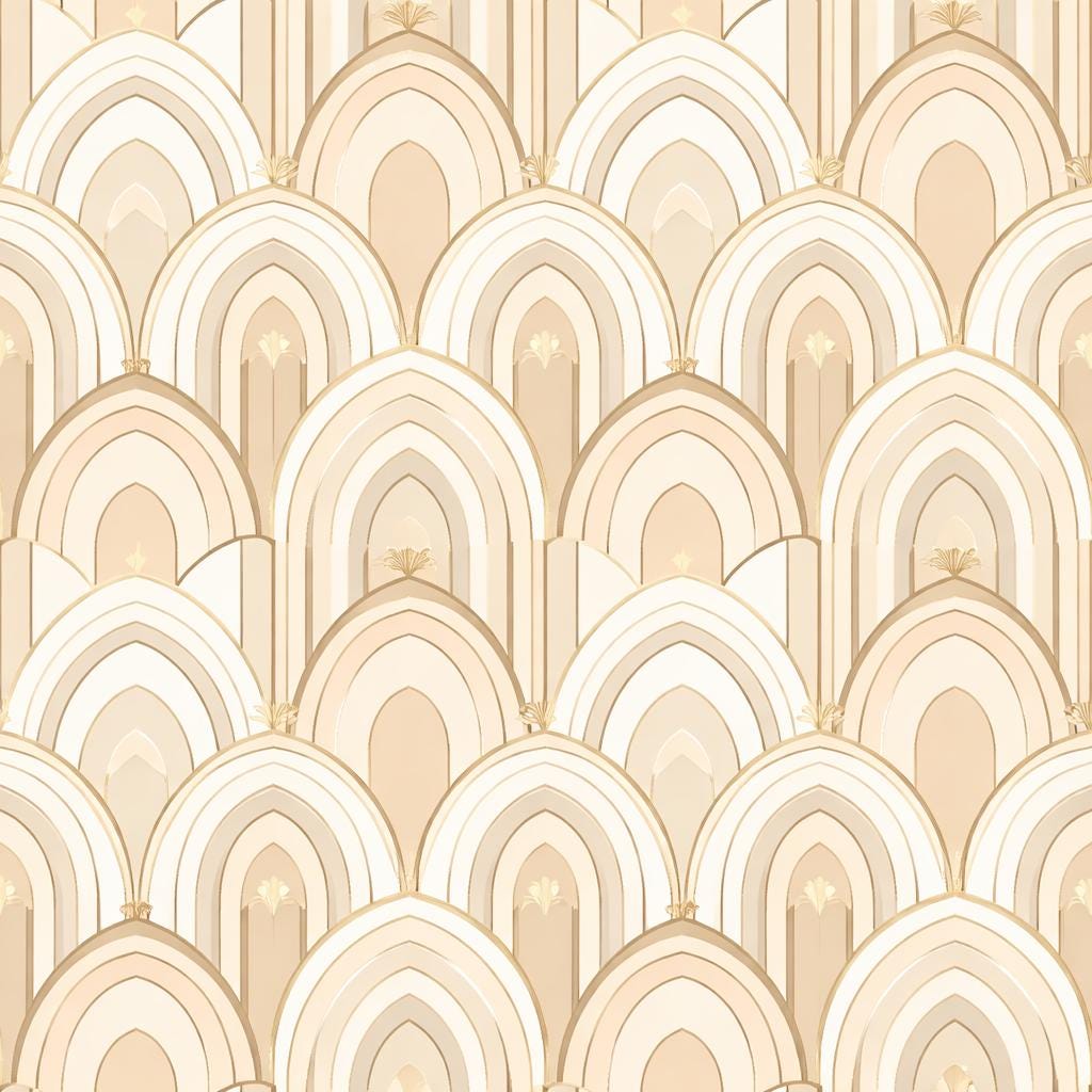 Beige Art Deco Arch Wallpaper: Geometric Arch Mural (Peel and Stick)