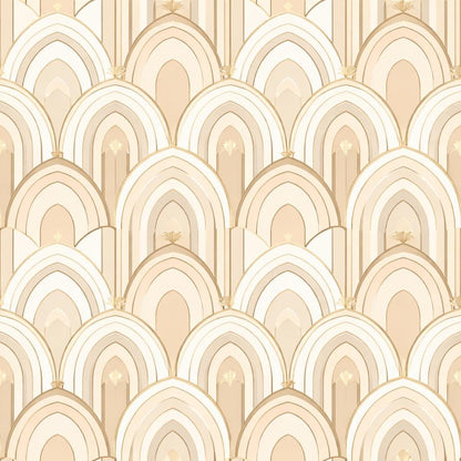 Beige Art Deco Arch Wallpaper: Geometric Arch Mural (Peel and Stick)