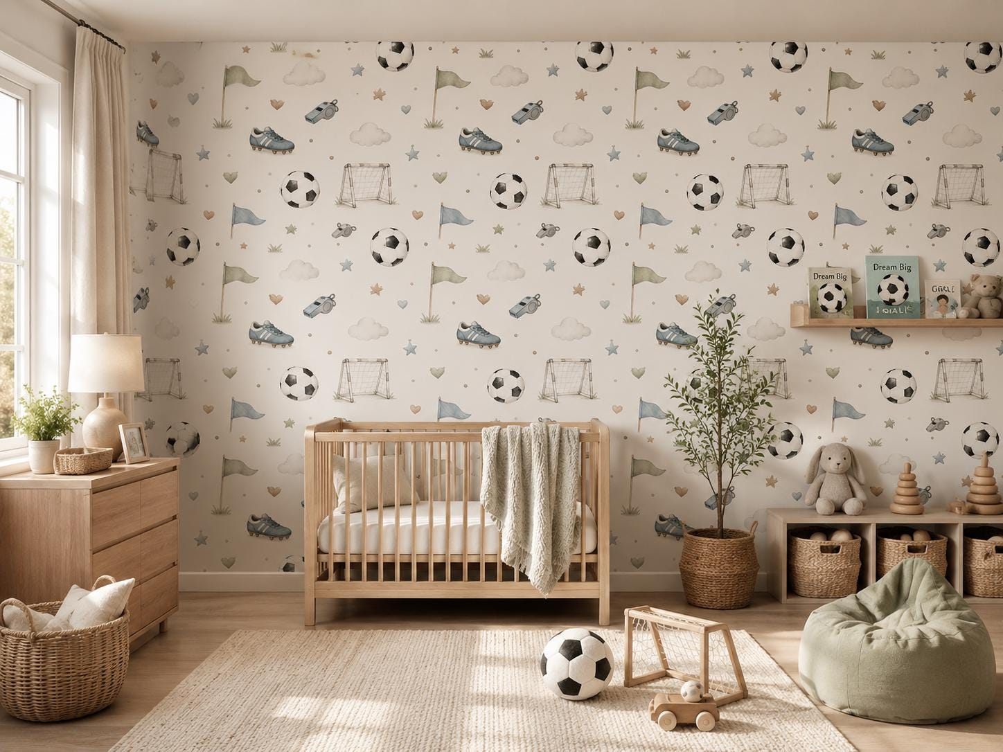 Custom Soccer Ball Nursery Wallpaper: Sports Theme Peel and Stick Mural