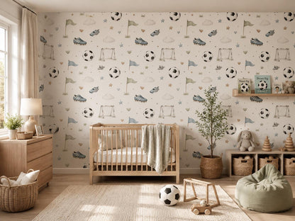 Custom Soccer Ball Nursery Wallpaper: Sports Theme Peel and Stick Mural