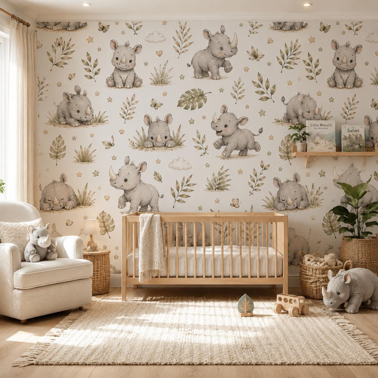 Rhino Savanna Wallpaper: Safari Animal Nursery Mural