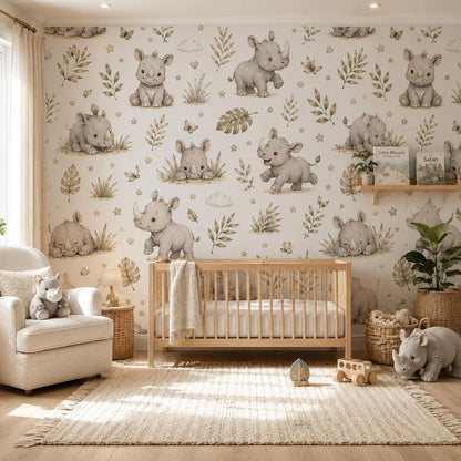 Rhino Savanna Wallpaper: Safari Animal Nursery Mural